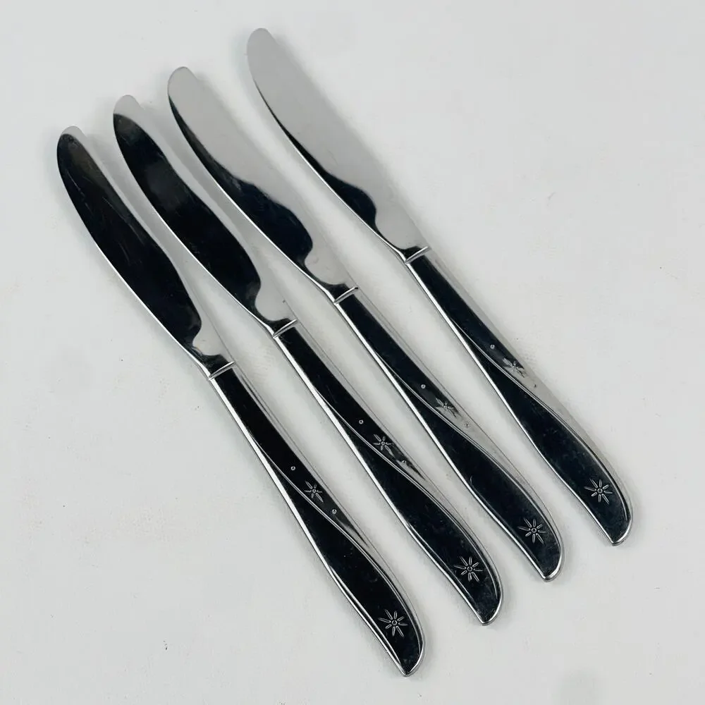 Oneida Twin Star Stainless Steel Dinner Knives (4) Atomic Starburst Motif